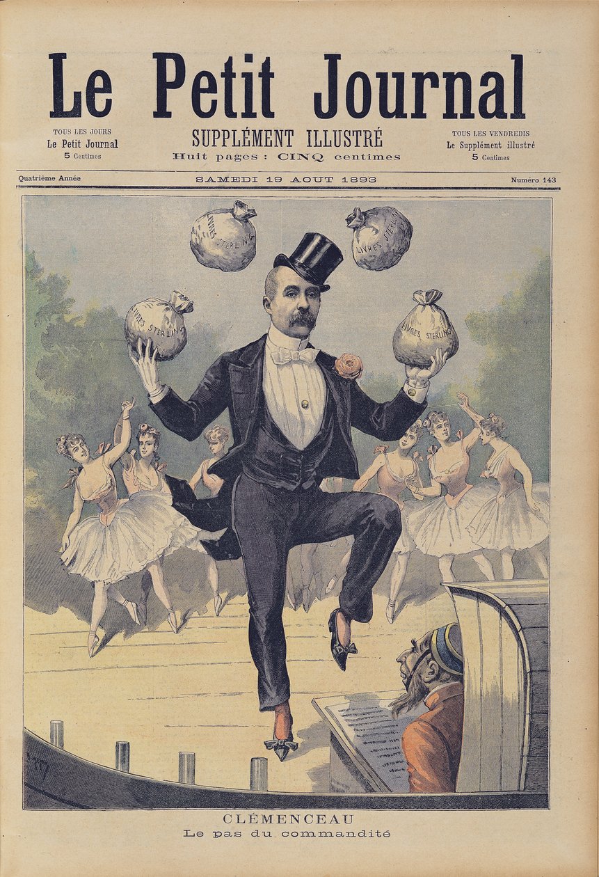 Georges Clemenceau (1841-1929) faz malabarismo com dinheiro inglês, do &39;Le Petit Journal&39;, 19 de agosto de 1893 de Fortune Louis Meaulle and Henri Meyer