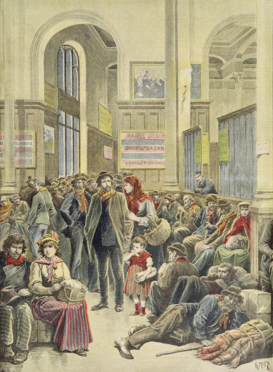 Emigrantes italianos na Gare Saint-Lazare, do &39;Le Petit Journal&39;, 29 de março de 1896 de Fortune Louis Meaulle and Henri Meyer