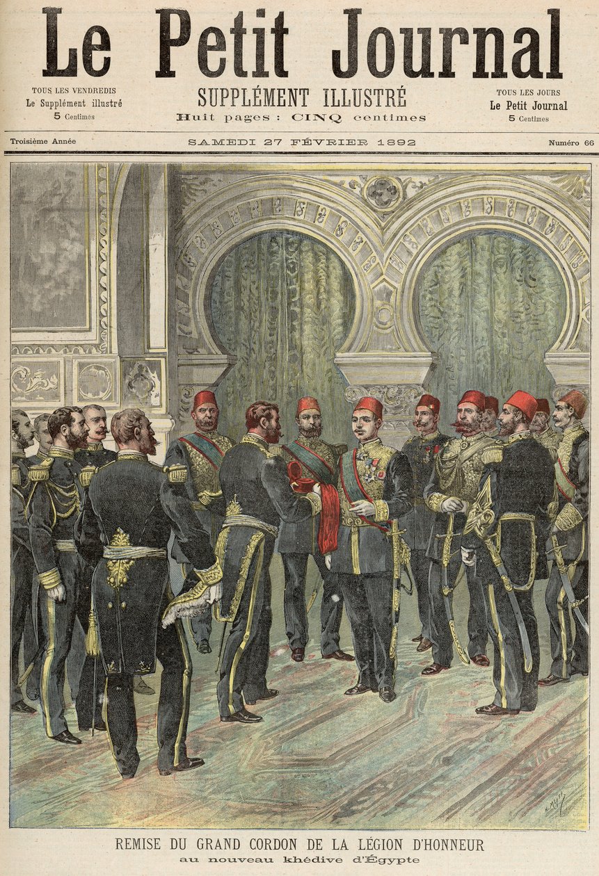 Retorno do Grande Cordão da Legião de Honra ao Novo Quediva do Egito, de &39;Le Petit Journal&39;, 27 de fevereiro de 1892 de Fortune Louis Meaulle and Henri Meyer