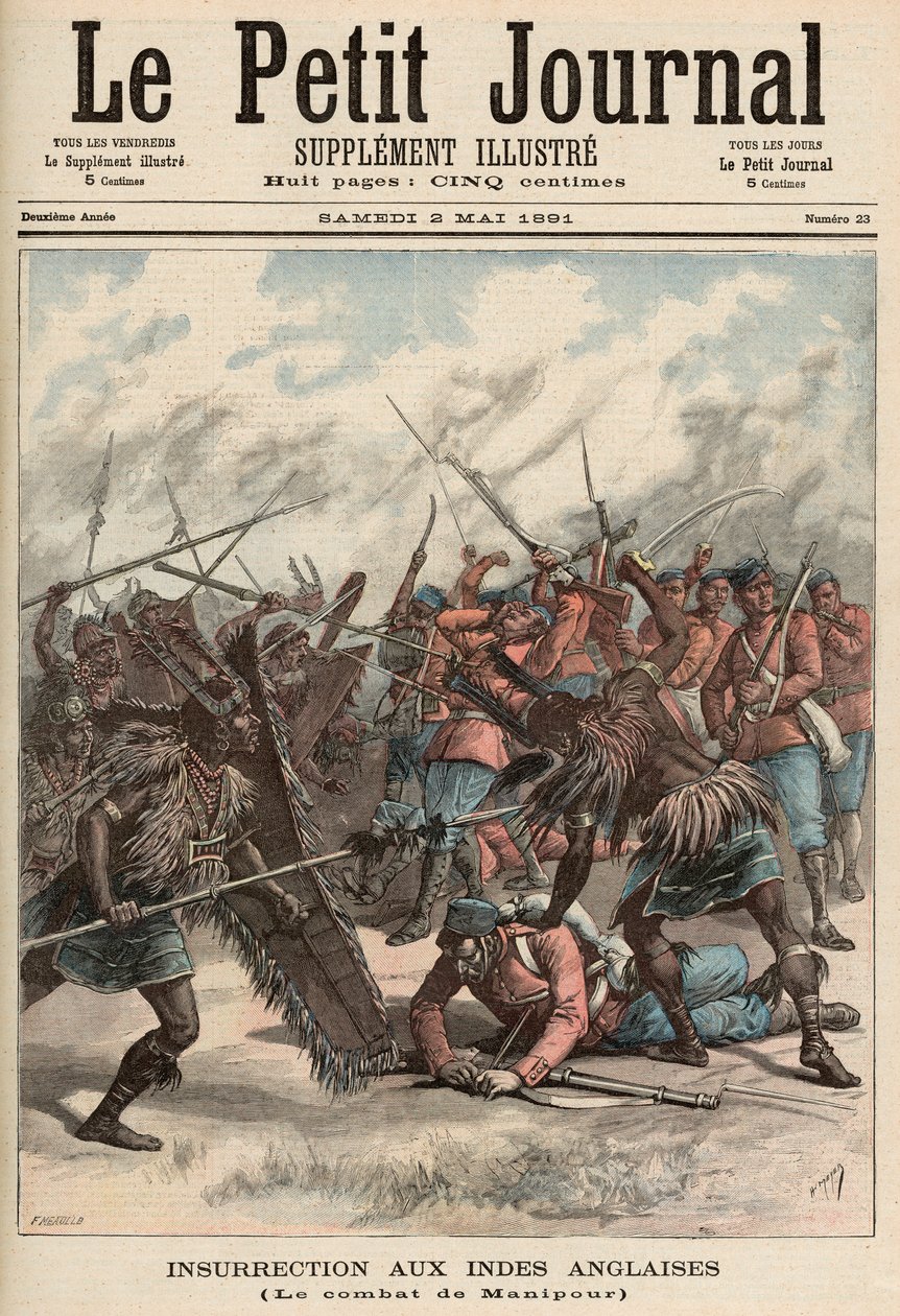 A Batalha de Manipur, de &39;Le Petit Journal&39;, 2 de maio de 1891 (gravura colorida) de Fortune Louis Meaulle and Henri Meyer