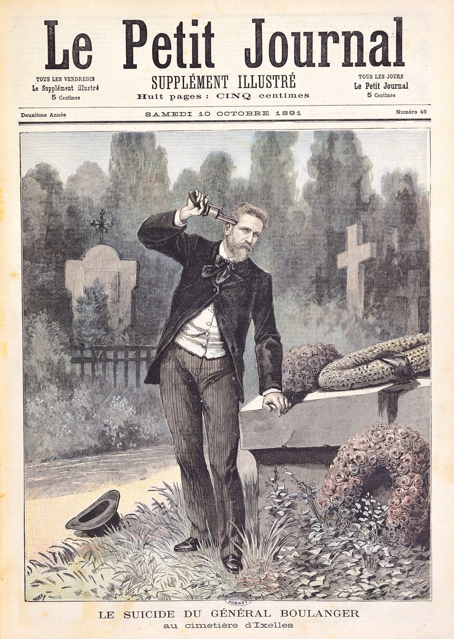 O suicídio do general Georges Ernest Boulanger (1837-91) no cemitério de Ixelles, de &39;Le Petit Journal&39;, 10 de outubro de 1891 de Fortune Louis Meaulle and Henri Meyer