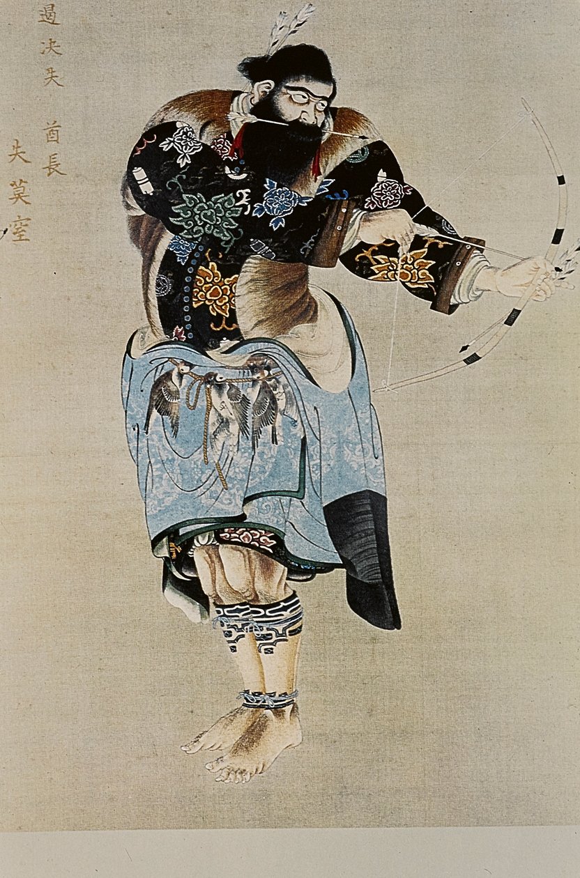 Os grandes líderes dos Ainu do século XVIII: Itokoi e Shinichi de Akkeshi, Chosama de Uraashibetsu e Shonko de Noshappu, nomeadamente, ilustração de Fosco Maraini