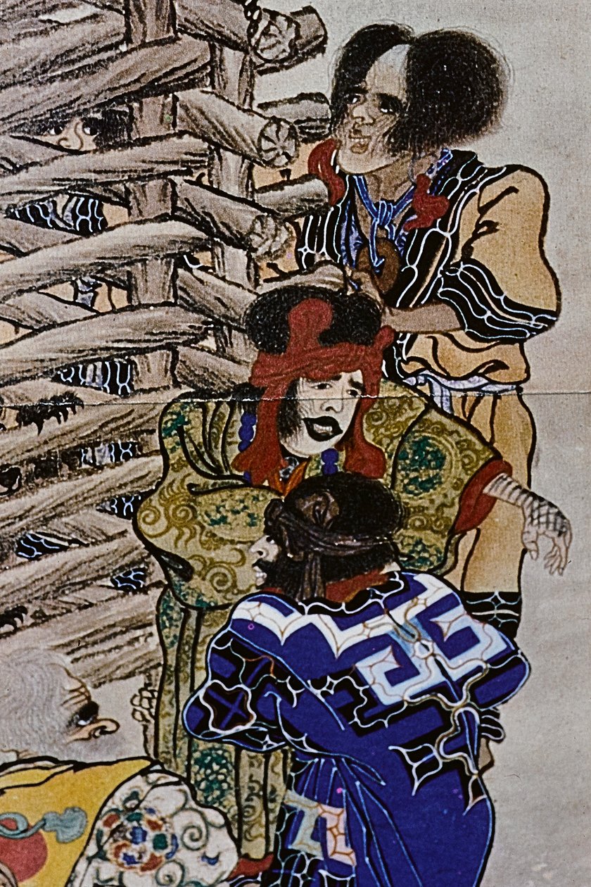 Os grandes líderes dos Ainu do século XVIII: Itokoi e Shinichi de Akkeshi, Chosama de Uraashibetsu e Shonko de Noshappu, nomeadamente, ilustração de Fosco Maraini
