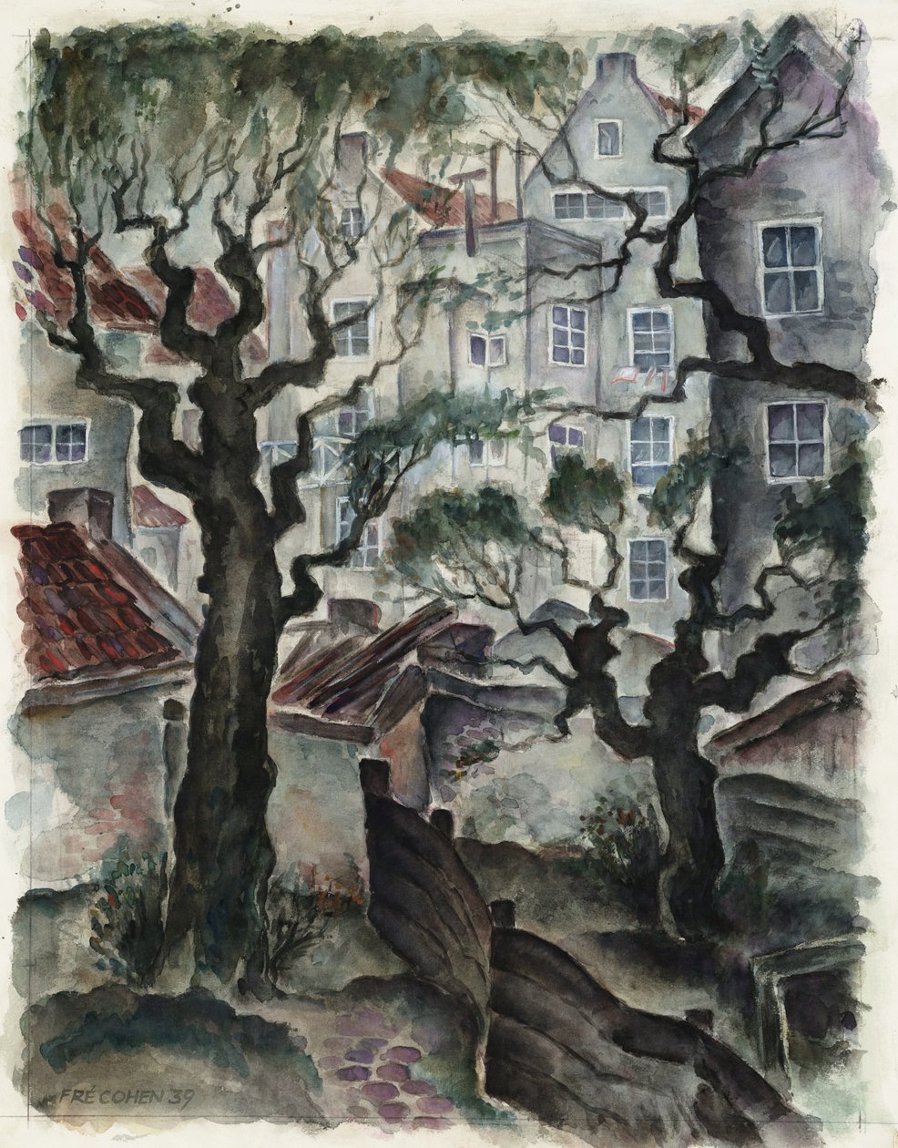 Fré Cohen 1939 drawing Nieuwe Herengracht Backside de casas de Fré Cohen