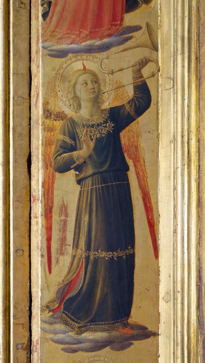 Anjo segurando uma trombeta, detalhe do tríptico de Linaivoli, 1433 (têmpera no painel) de Fra Angelico
