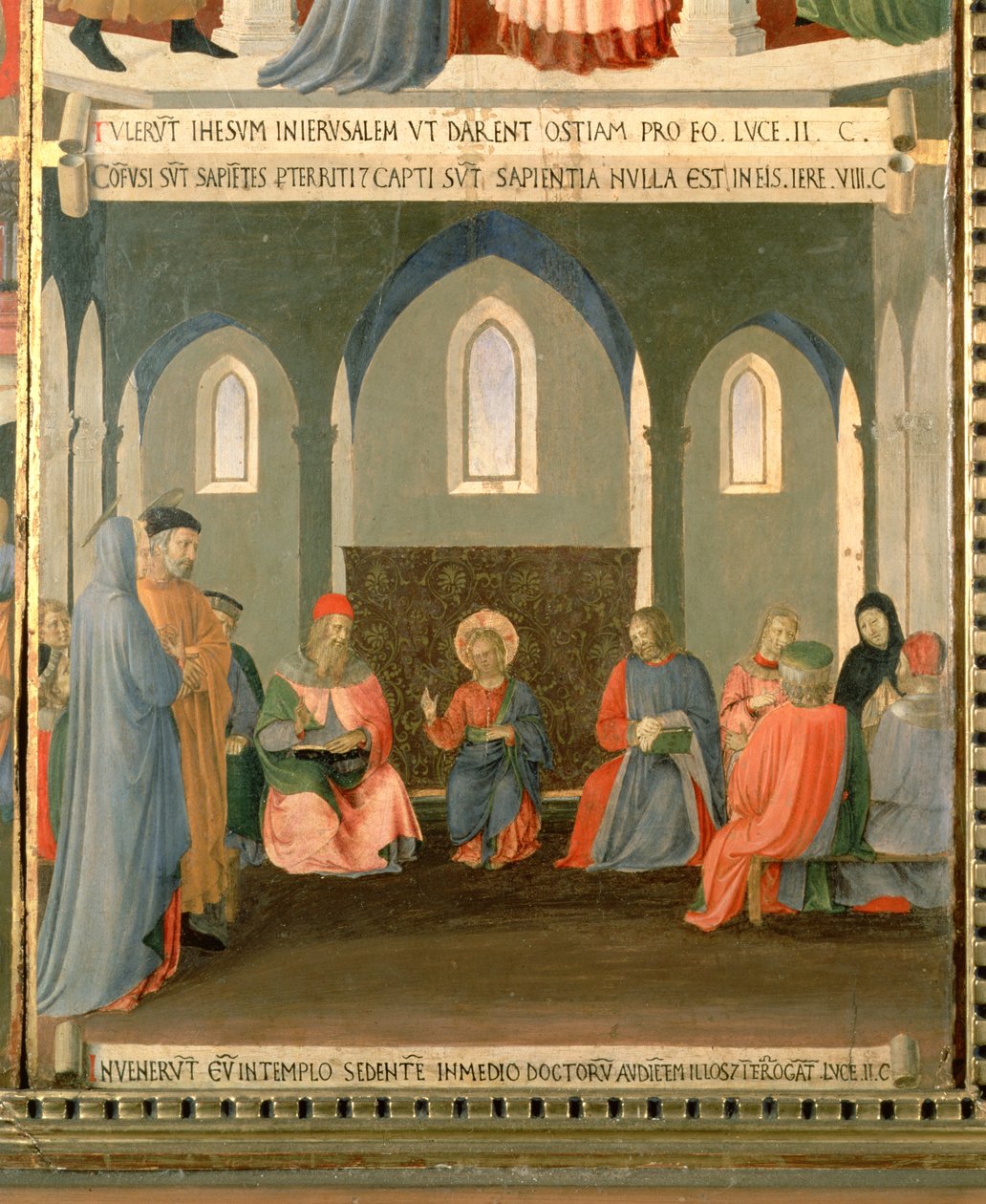 Christ Among the Doctors, detalhe do painel um do Tesouro de Prata da Santissima Annunziata, c.1450-53 (têmpera no painel) de Fra Angelico