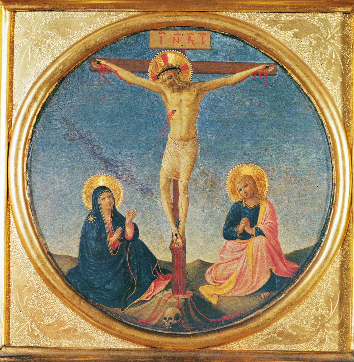 Cristo entre a Virgem e São João, ou a Pequena Crucificação (tondo), c.1395 (óleo sobre madeira) de Fra Angelico
