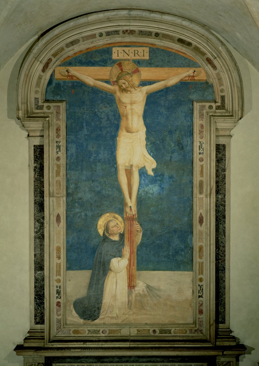 Cristo na cruz adorado por São Domingos de Fra Angelico