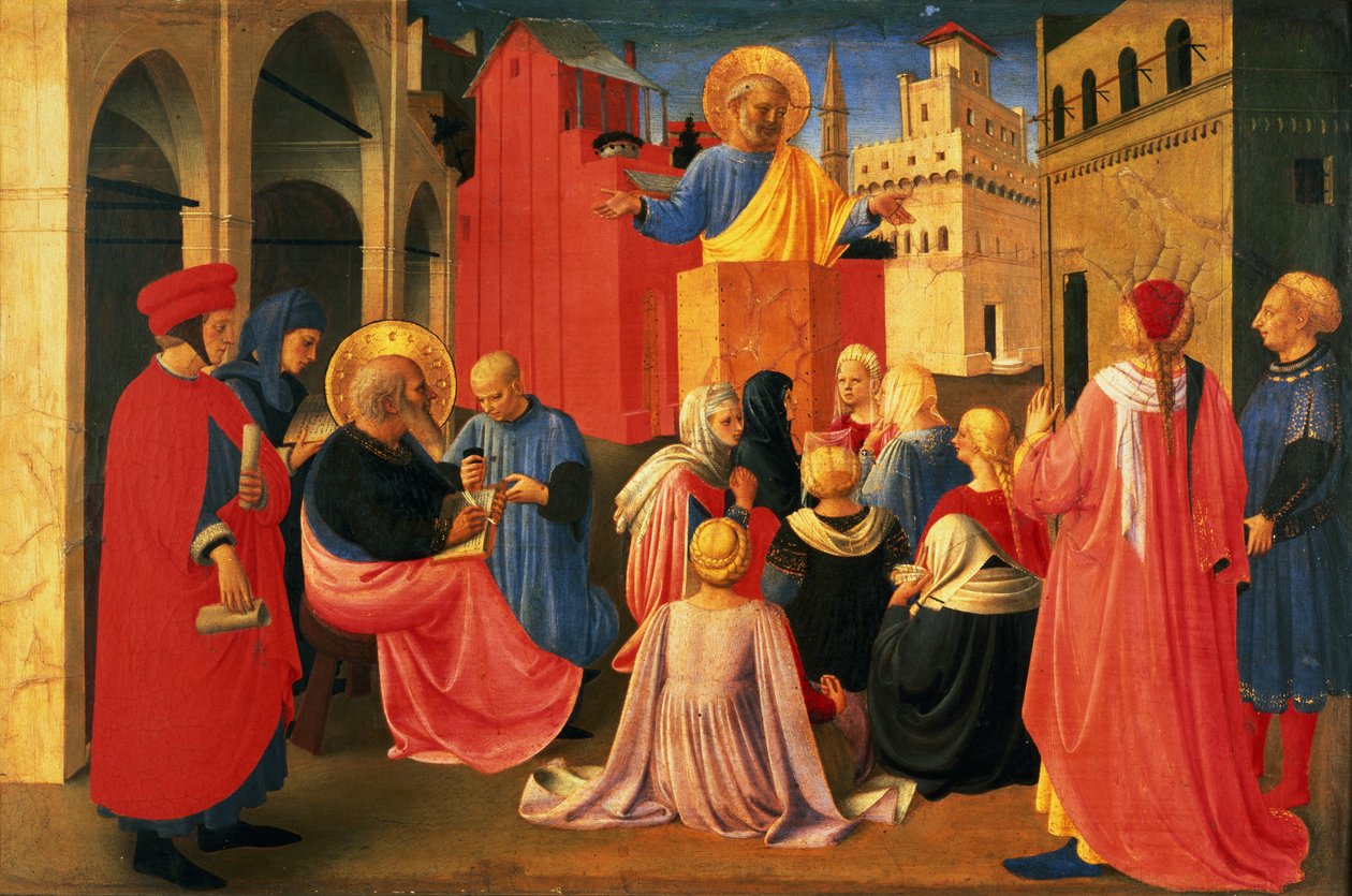 Detalhe do tríptico de Linaiuoli, predella mostrando a pregação de São Pedro, 1433 (têmpera no painel) de Fra Angelico