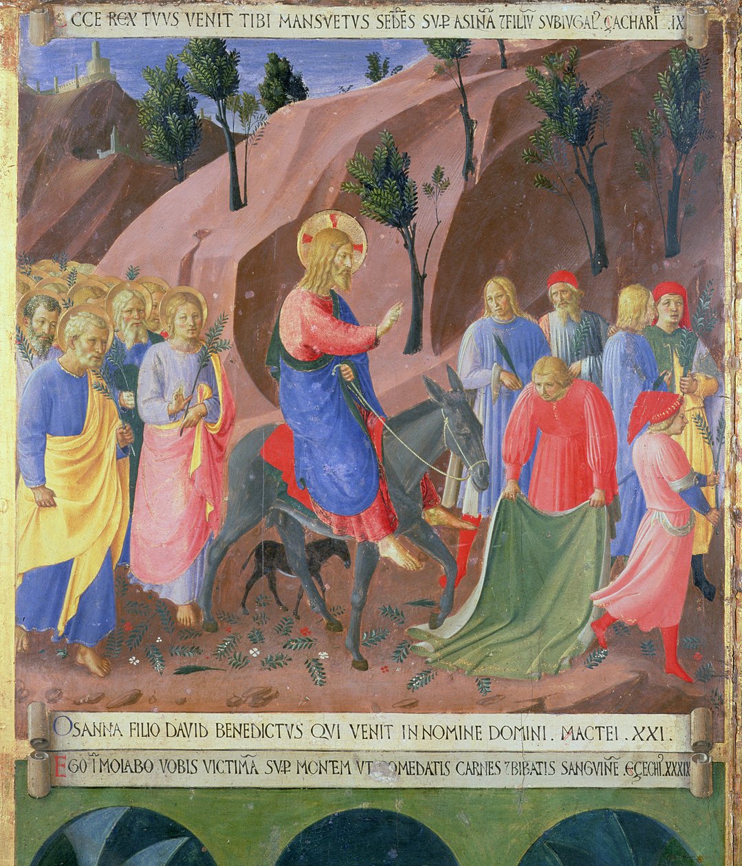 Entrada de Cristo em Jerusalém, detalhe do painel três do Tesouro de Prata da Santissima Annunziata, c.1450-53 (têmpera no painel) de Fra Angelico