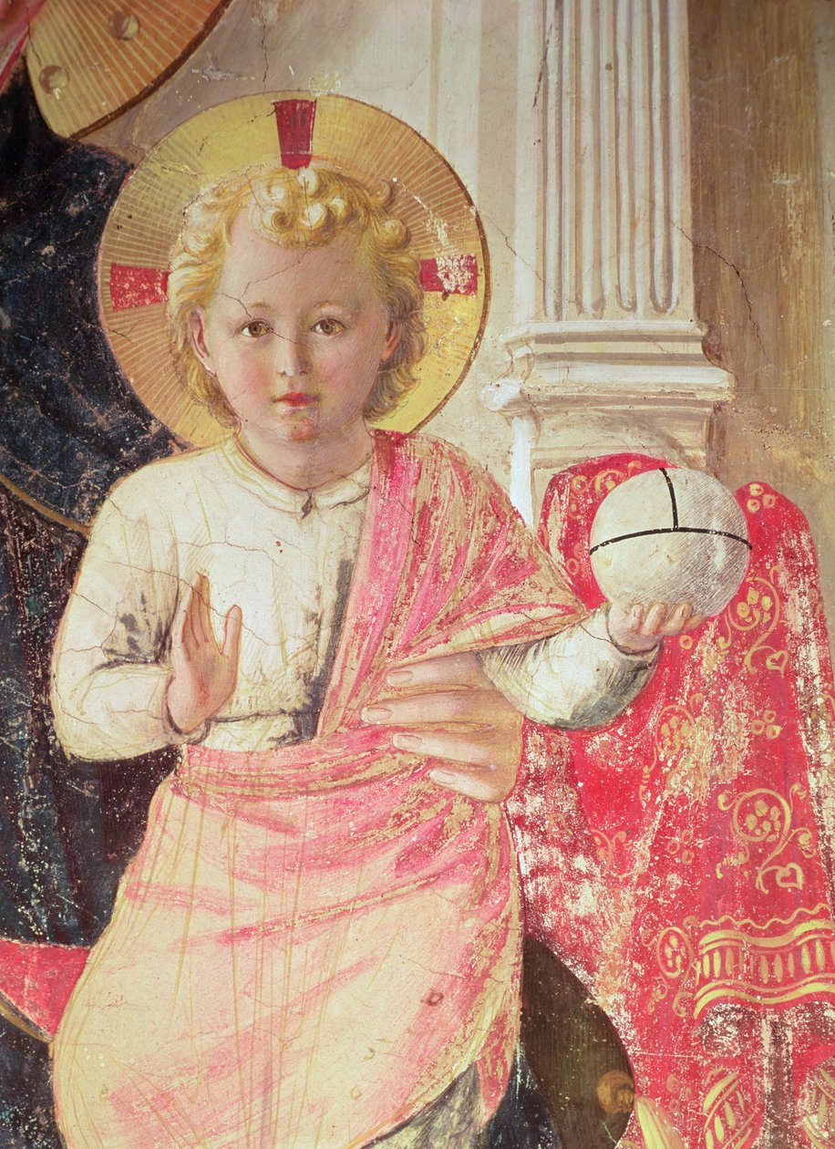 Madonna da Sombra ou Virgem e Criança entre São Domingos, Cosme, Damião, Marcos, João Evangelista, Tomás de Aquino, Laurence e Pierre, o mártir (da esquerda para a direita) (detalhe da criança de Fra Angelico