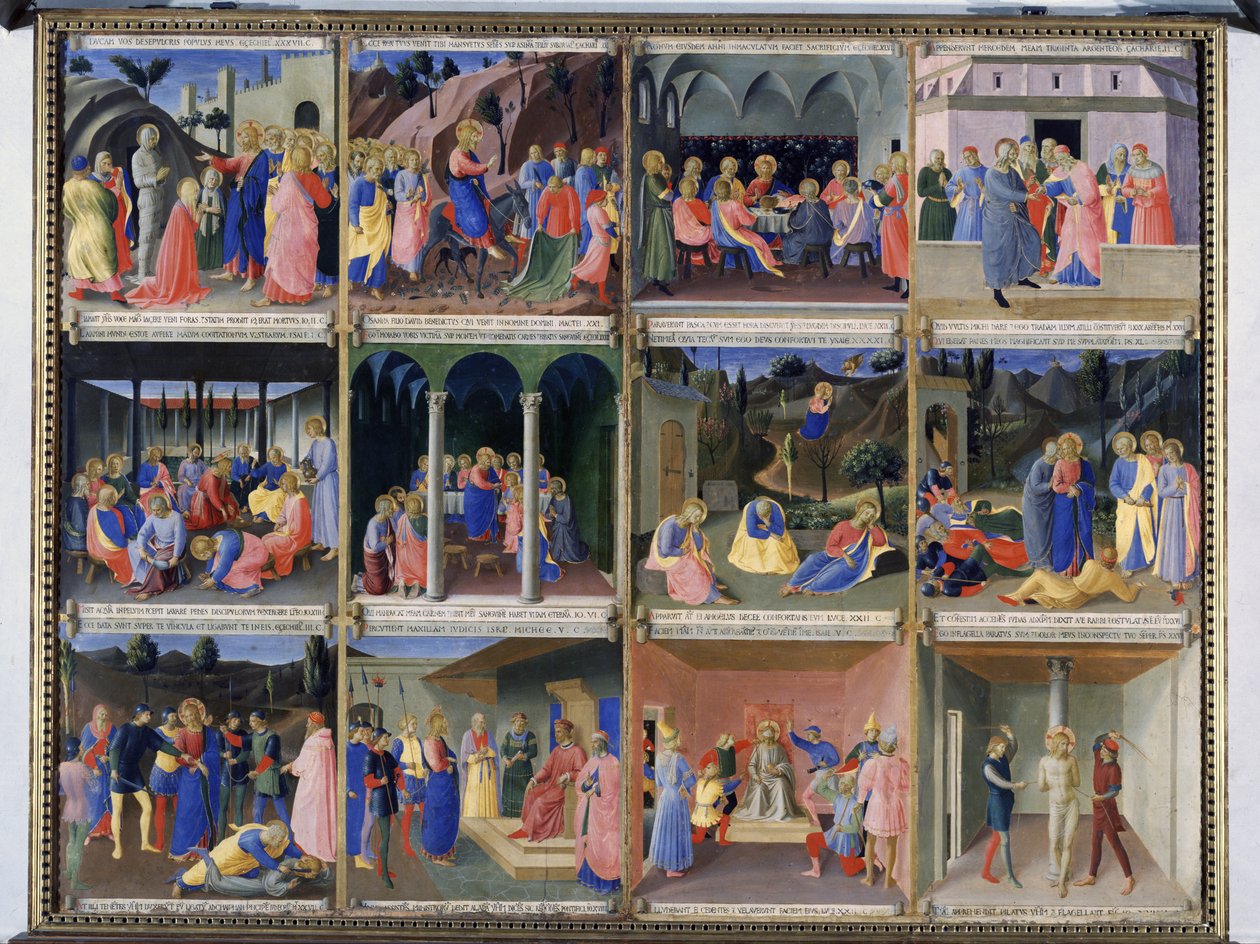 Cenas da Vida de Cristo, painel três do Tesouro de Prata da Santissima Annunziata, c.1450-53 (têmpera no painel) de Fra Angelico