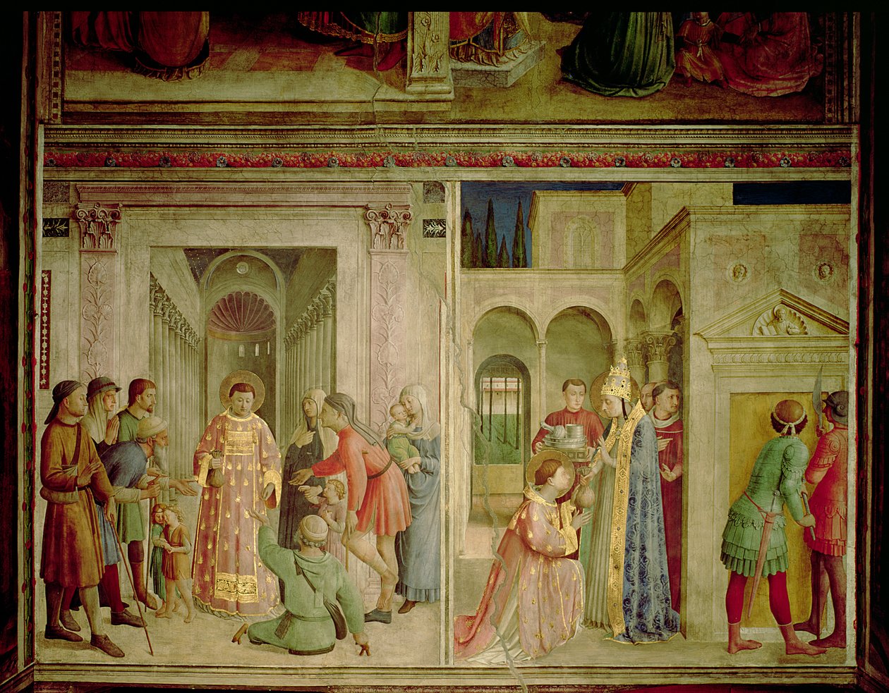 St. Lawrence recebendo os Tesouros da Igreja e St. Lawrence distribuindo esmolas de Fra Angelico