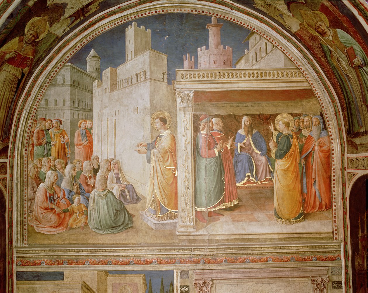 St.Stephen pregando e St.Stephen dirigindo-se ao Conselho de Fra Angelico