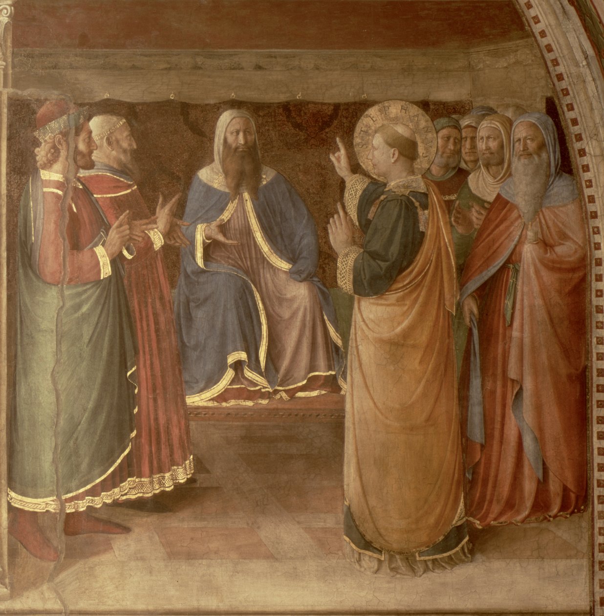 St.Stephen pregando e St.Stephen abordando o detalhe do afresco do Conselho de 29037 de Fra Angelico
