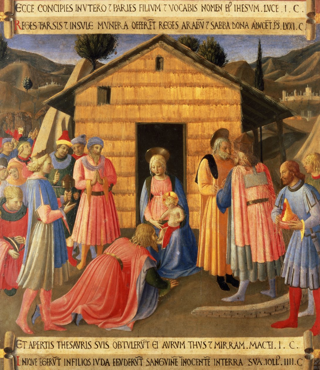 A Adoração dos Magos, detalhe do painel um do Tesouro de Prata da Santissima Annunziata, c.1450-53 (têmpera no painel) de Fra Angelico