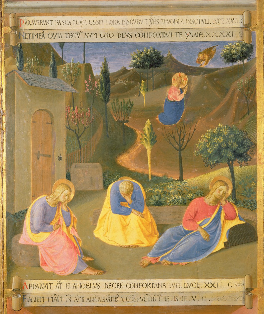 A Agonia no Jardim, detalhe do painel três do Tesouro de Prata da Santissima Annunziata, c.1450-53 (têmpera no painel) de Fra Angelico