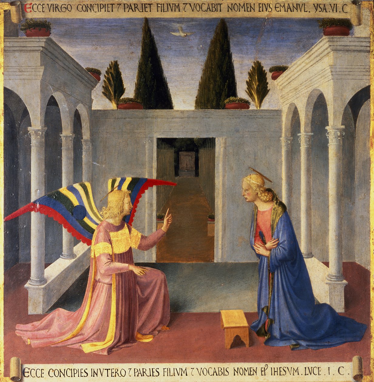 A Anunciação, detalhe do painel um do Tesouro de Prata da Santissima Annunziata, c.1450-53 (têmpera no painel) de Fra Angelico