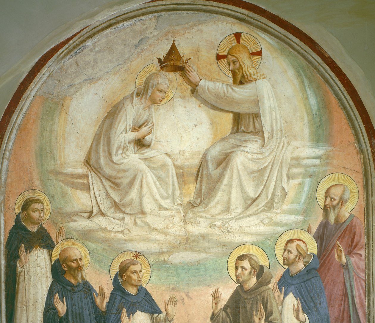 A Coroação da Virgem, com os Santos Tomás, Bento, Domingos, Francisco, Pedro Mártir e Paulo, 1442 (detalhe de 43883) de Fra Angelico