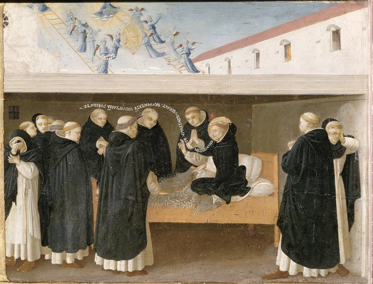 A Morte de São Domingos, do painel de predelas da Coroação da Virgem, c.1430-32 (têmpera no painel) de Fra Angelico