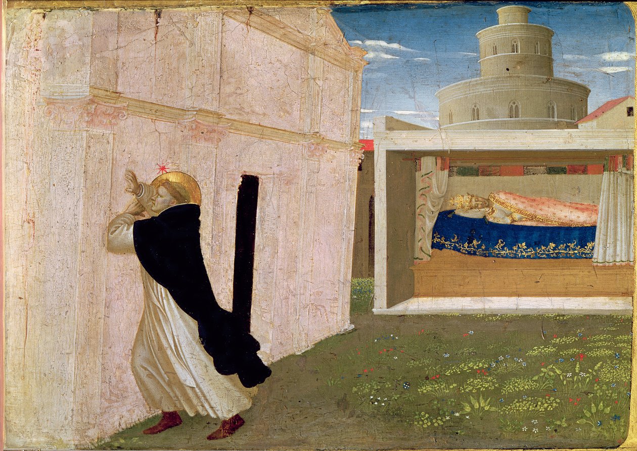 O Sonho de Inocêncio III, do painel predela da Coroação da Virgem, c.1430-32 (têmpera no painel) de Fra Angelico