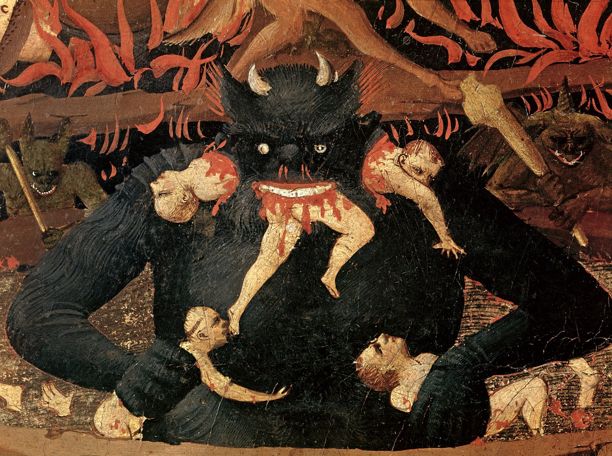 O Juízo Final, detalhe de Satanás devorando os condenados no inferno, c.1431 de Fra Angelico