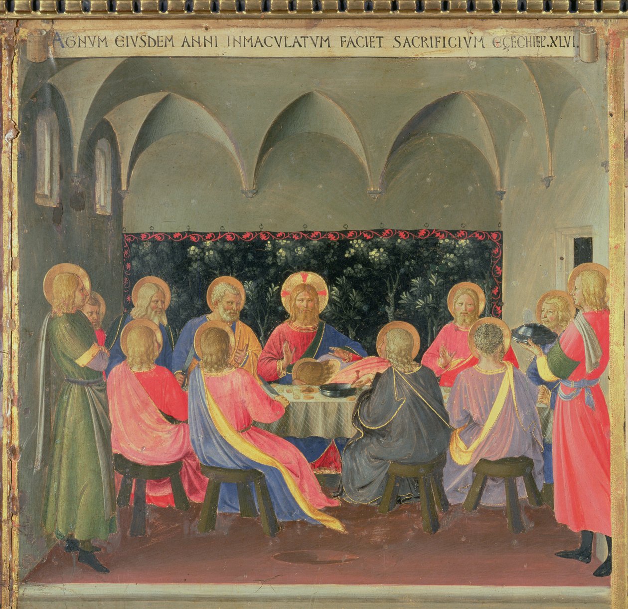 A Última Ceia, detalhe do painel três do Tesouro de Prata da Santíssima Annunziata, c.1450-53 (têmpera no painel) de Fra Angelico