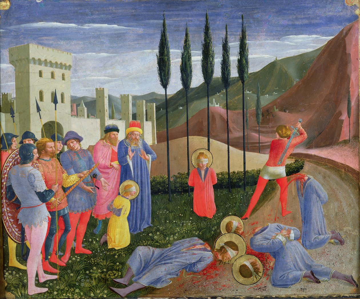 O Martírio de São Cosme e São Damião, da predella do retábulo de São Marcos, c.1440 (têmpera no painel) de Fra Angelico