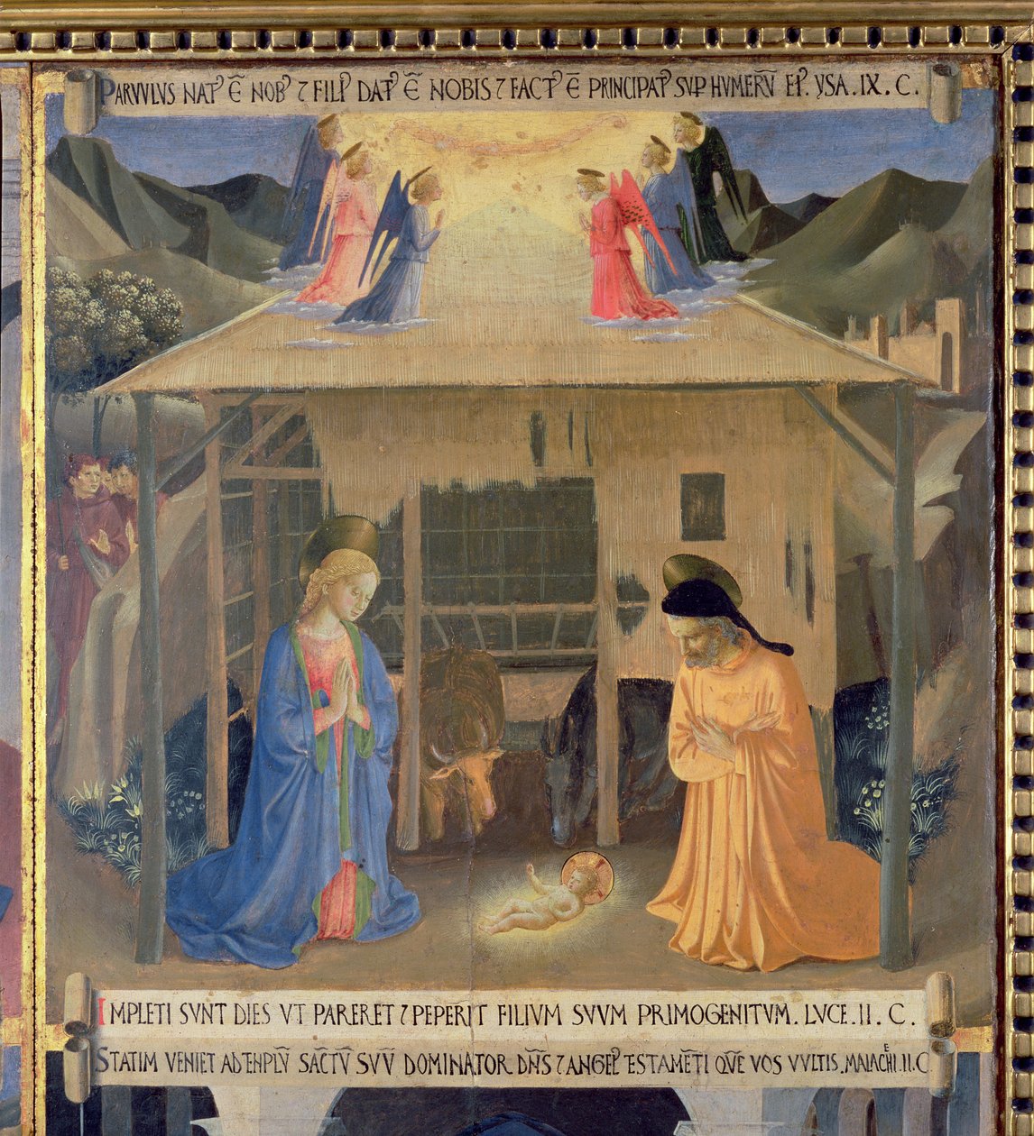 A Natividade, detalhe do painel um do Tesouro de Prata da Santissima Annunziata, c.1450-53 (têmpera no painel) de Fra Angelico