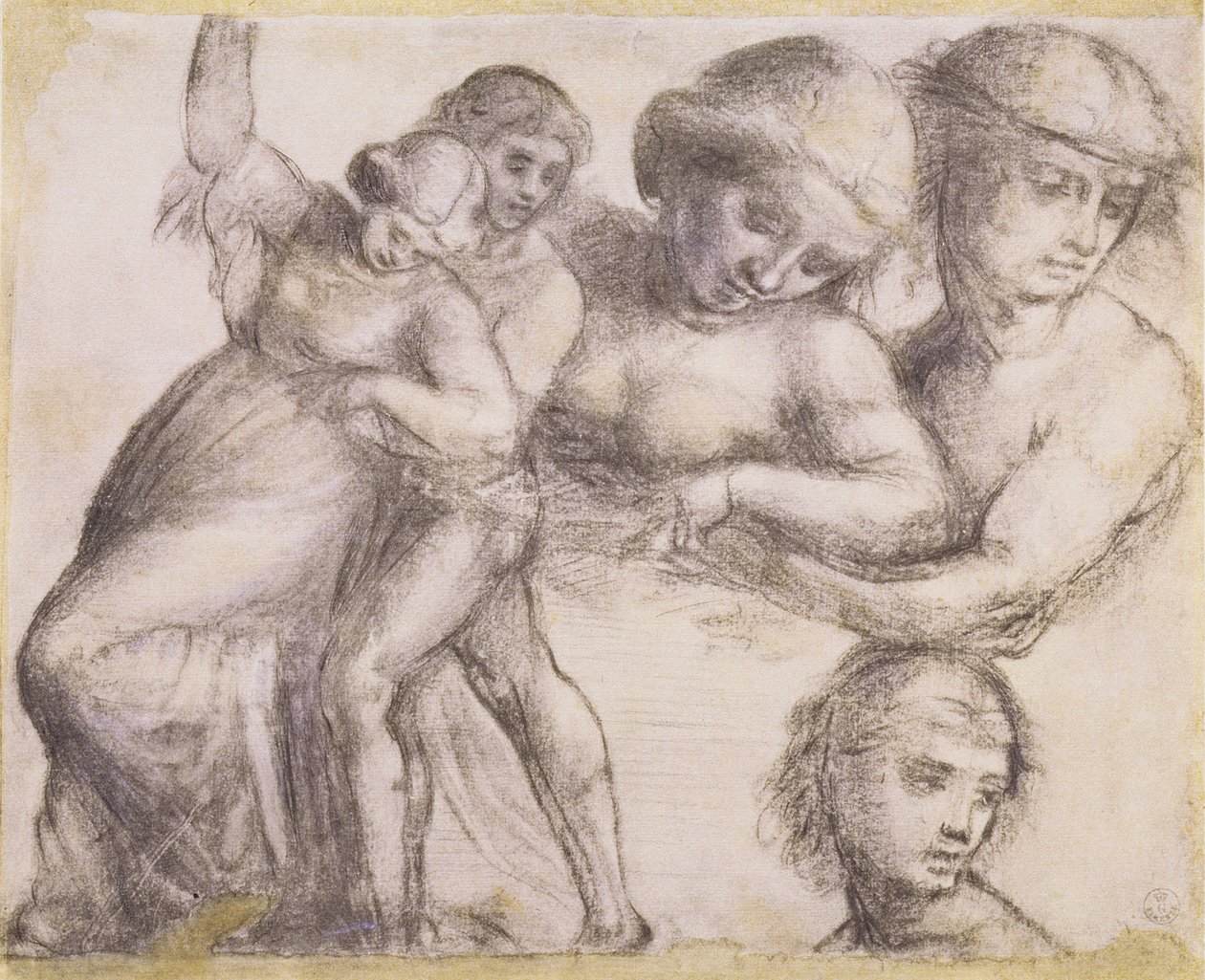 Estudo de um homem e uma mulher para a Madonna della Misericordia em Villa Guinigi, Lucca, c.1515 (giz no papel) de Fra Bartolommeo