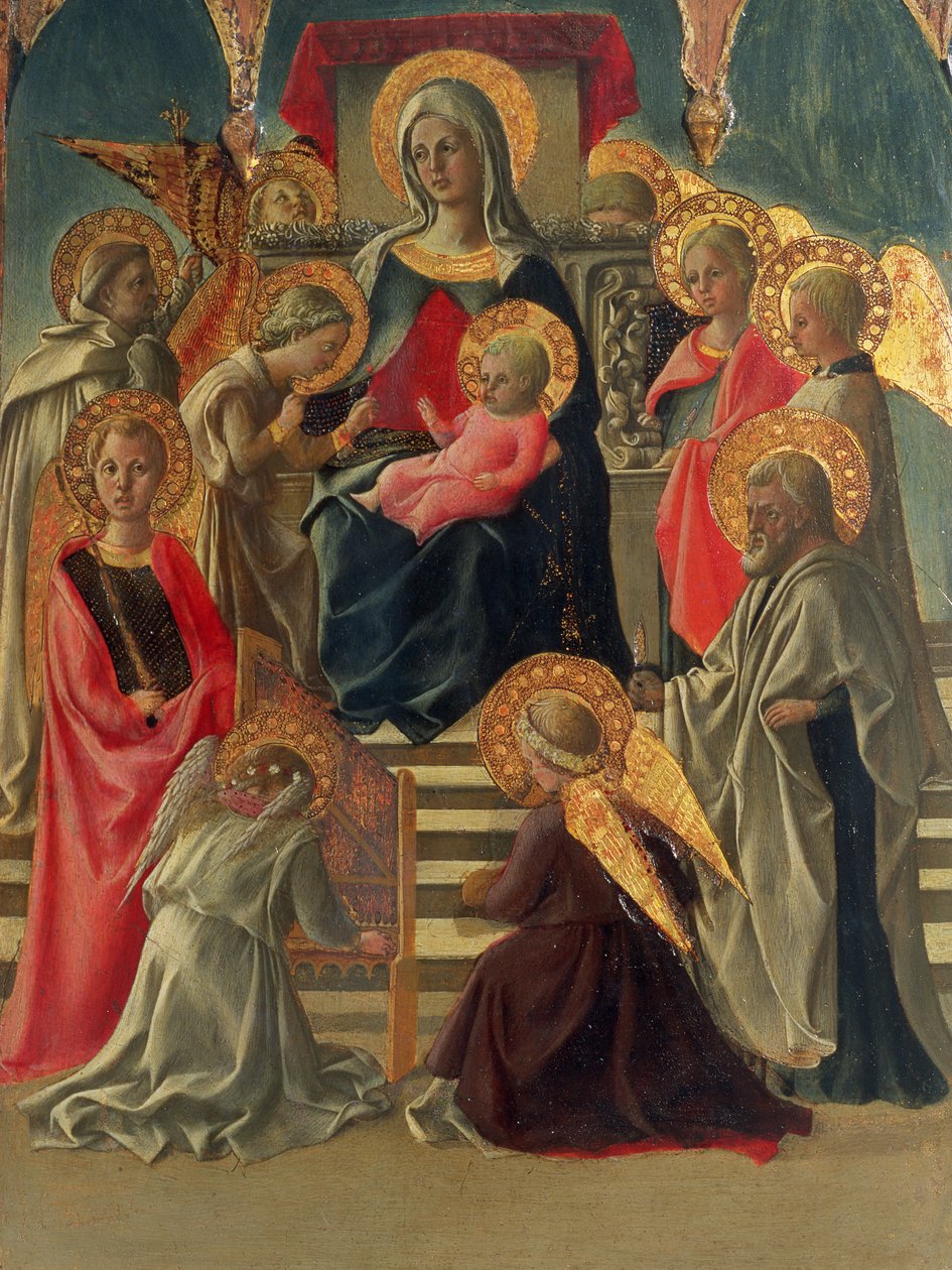 Madonna e Child entronados com Anjos e Santos (tempera no painel) (veja também 197200) de Fra Filippo Lippi