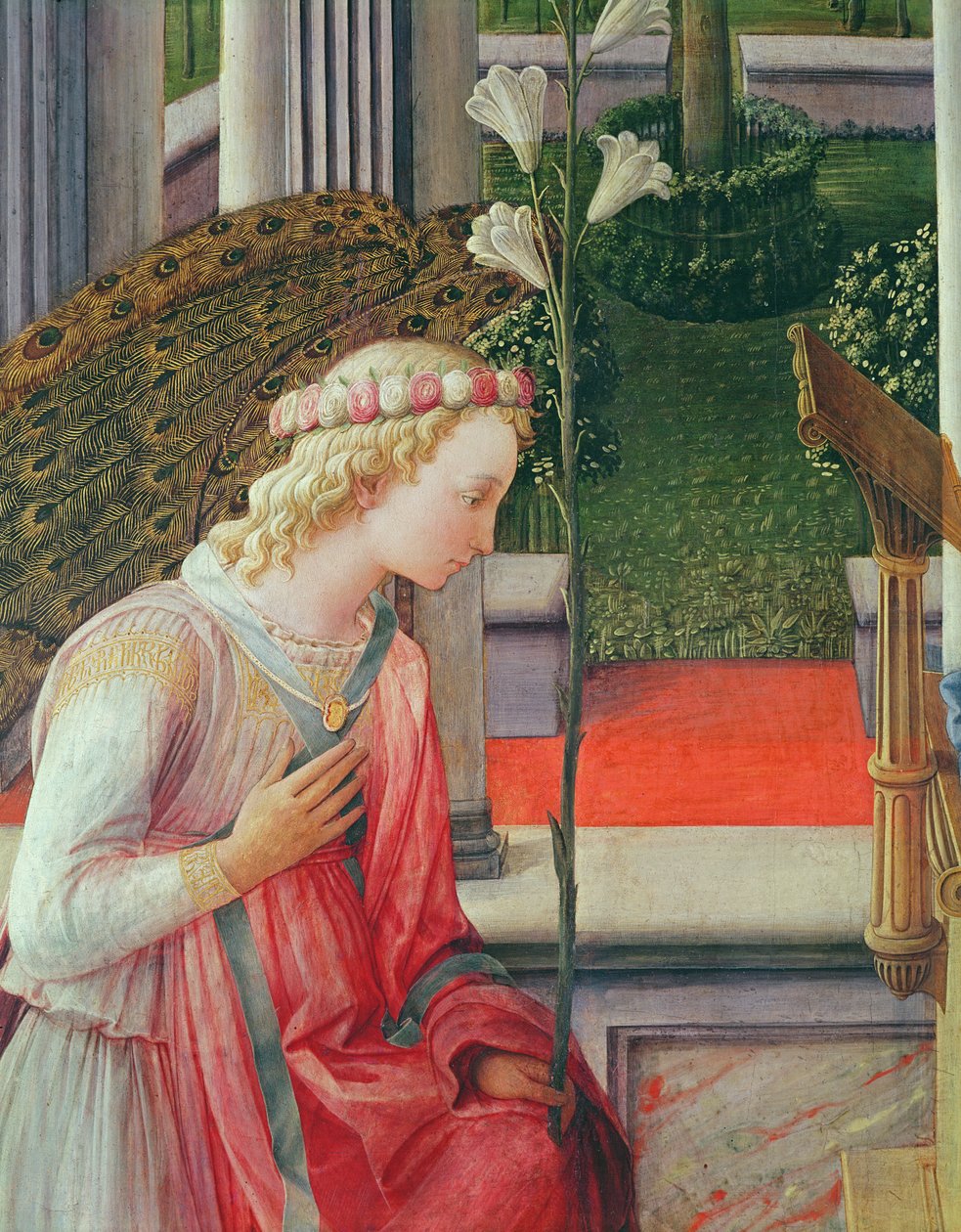 A Anunciação, detalhe do Anjo Gabriel (detalhe de 244961) de Fra Filippo Lippi