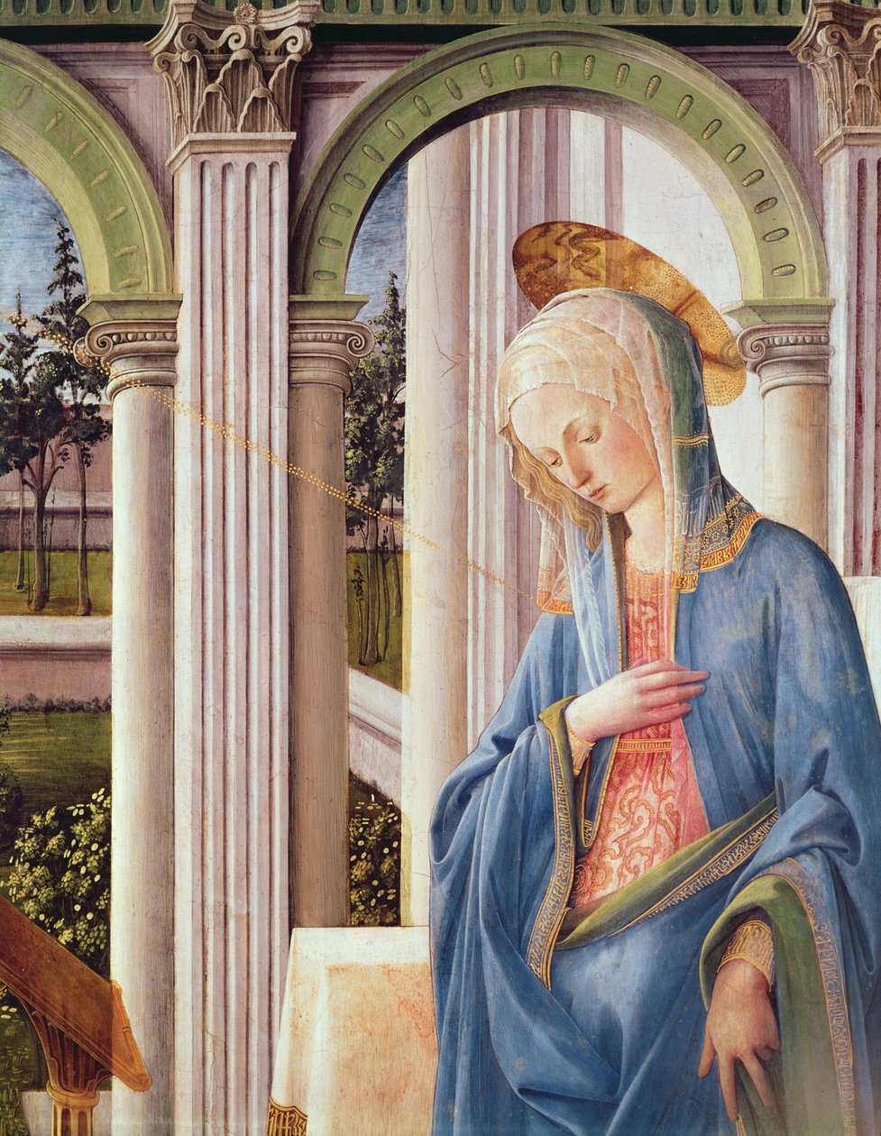 A Anunciação, detalhe da Virgem Maria (detalhe de 244961) de Fra Filippo Lippi