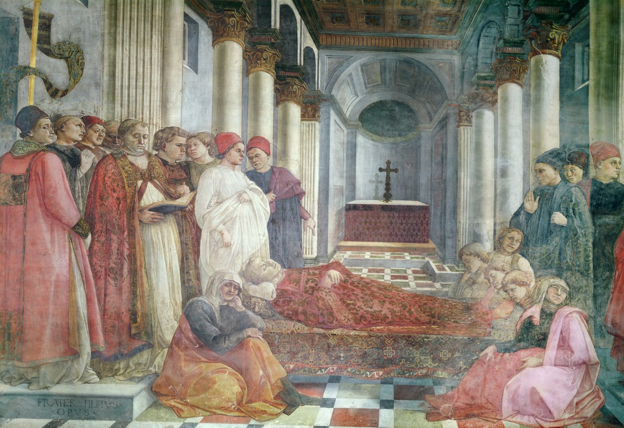 O Funeral de Santo Estêvão, detalhe do ciclo A Vida dos SS. Estevão e João Batista, da capela-mor, 1452-65 de Fra Filippo Lippi