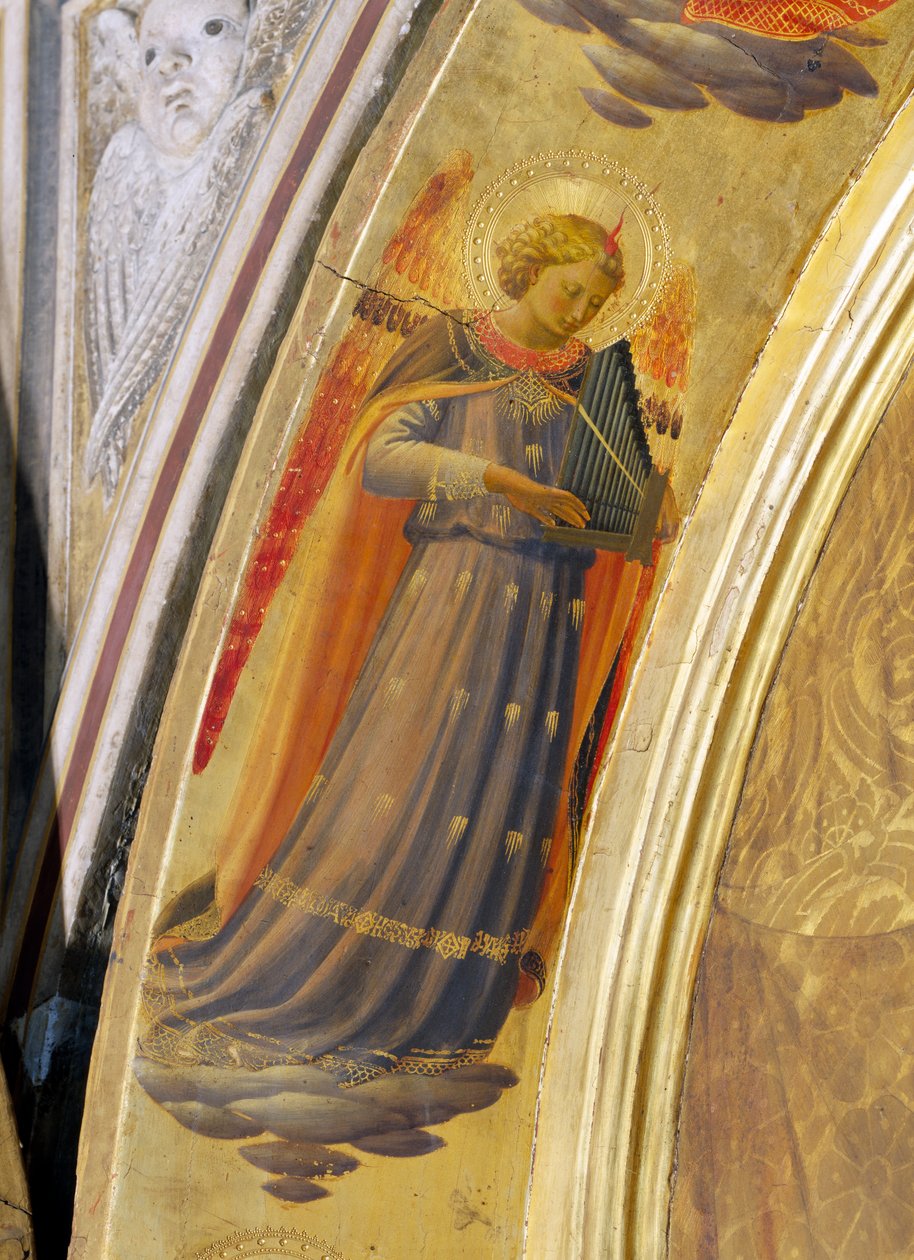 Anjo com órgão, detalhe do Tríptico Linaiuoli, 1433 (têmpera no painel) de Fra Angelico