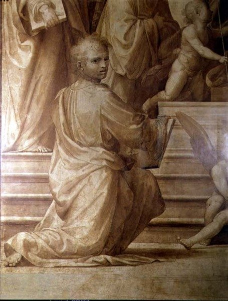 O Grande Altar de Concílio, detalhe retratando um jovem santo ajoelhado de Fra Bartolomeo