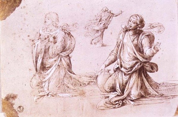 Três estudos de uma figura feminina para A Mulher de Samaria (caneta e tinta sobre papel) de Fra Bartolomeo