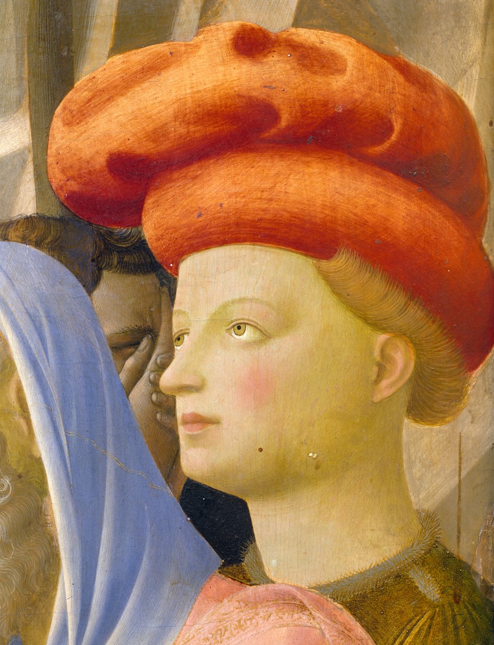 Figura masculina com turbante vermelho, detalhe de Deposição da Cruz ou do Altar da Santíssima Trindade, c.1432 (tempera no painel) de Fra  Angelico