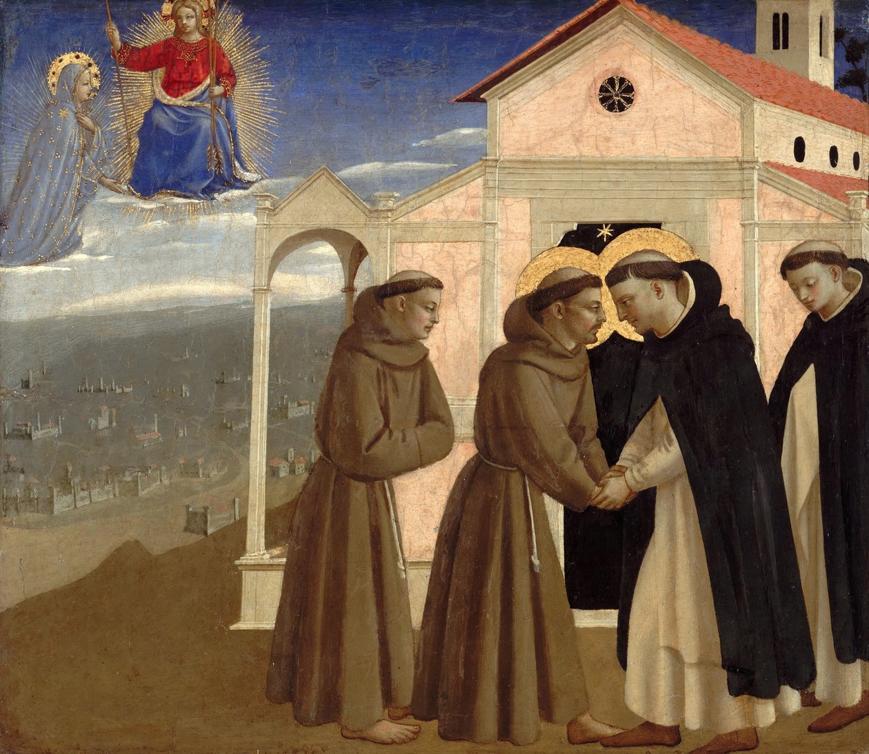 Encontro de São Francisco e São Domingos (Cenas da vida de São Francisco de Assis), c.1429 (tempera no painel) de Fra (c.1387 1455) Angelico