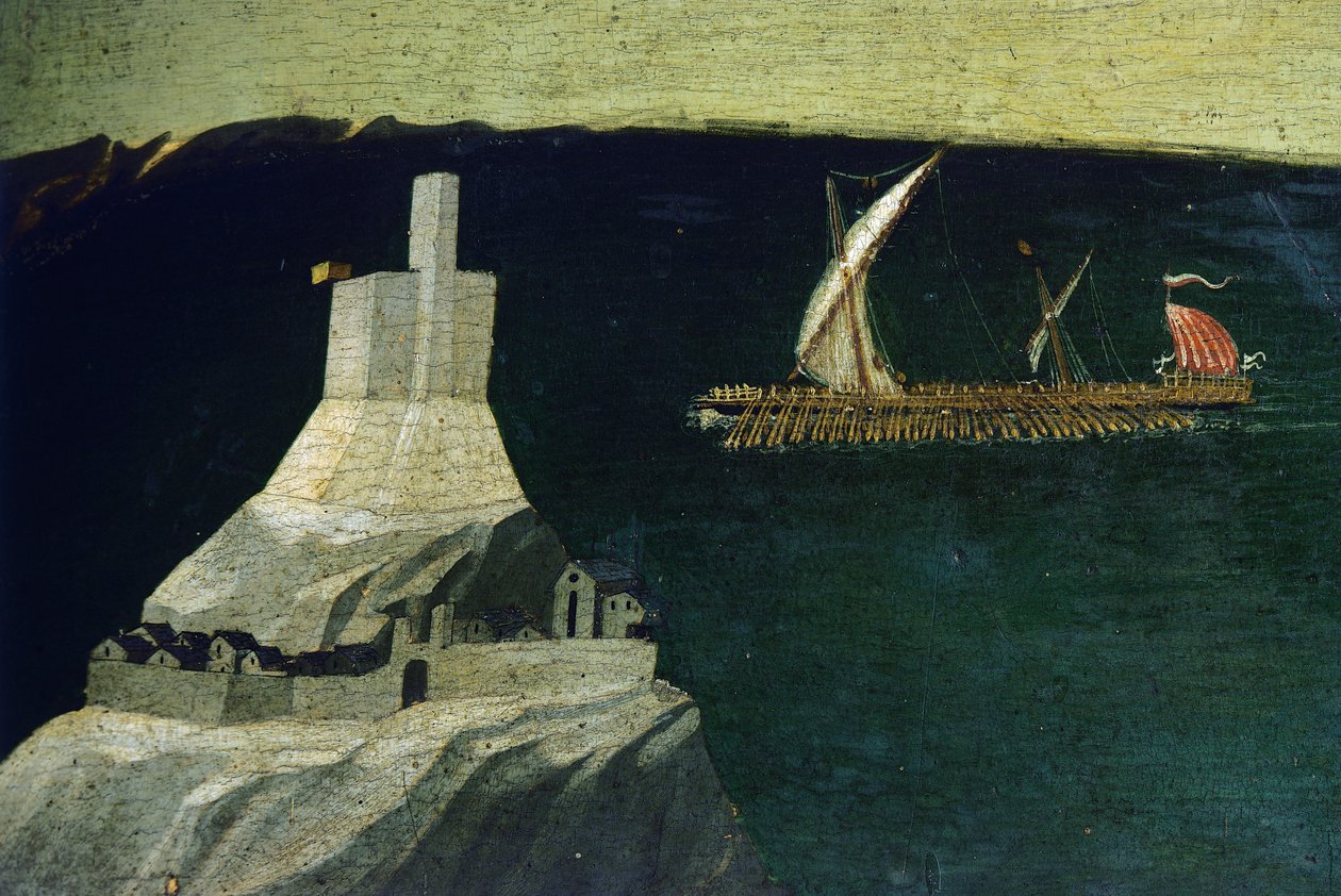 Barco, detalhe de Thebaid, ca. 1418-1420 (tempera no painel) de Fra (c.1387 1455) Angelico
