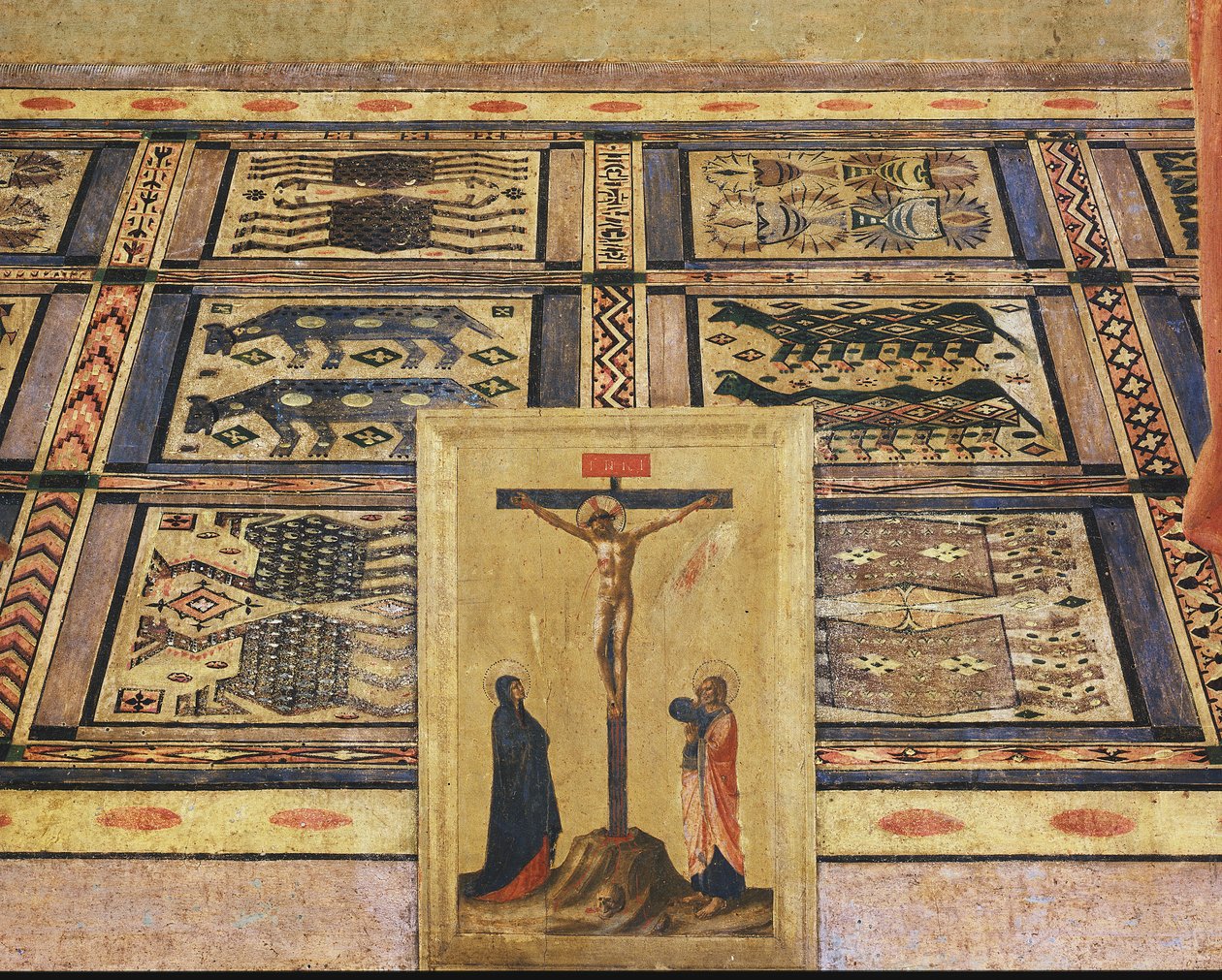 Crucificação, detalhe do painel principal do retábulo de San Marco (Pintura em madeira de Fra  Angelico