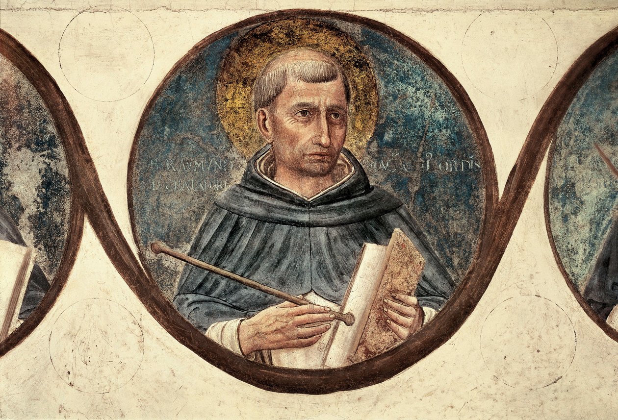 Detalhe de São Raimundo de Penafort. Decoração da casa capitular do Convento de San Marco em Florença. Pintura de Guidolino di Pietro ou Fra Giovanni da Fiesole dit Beato Angelico (Fra Angelico de Fra (c.1387 1455) Angelico