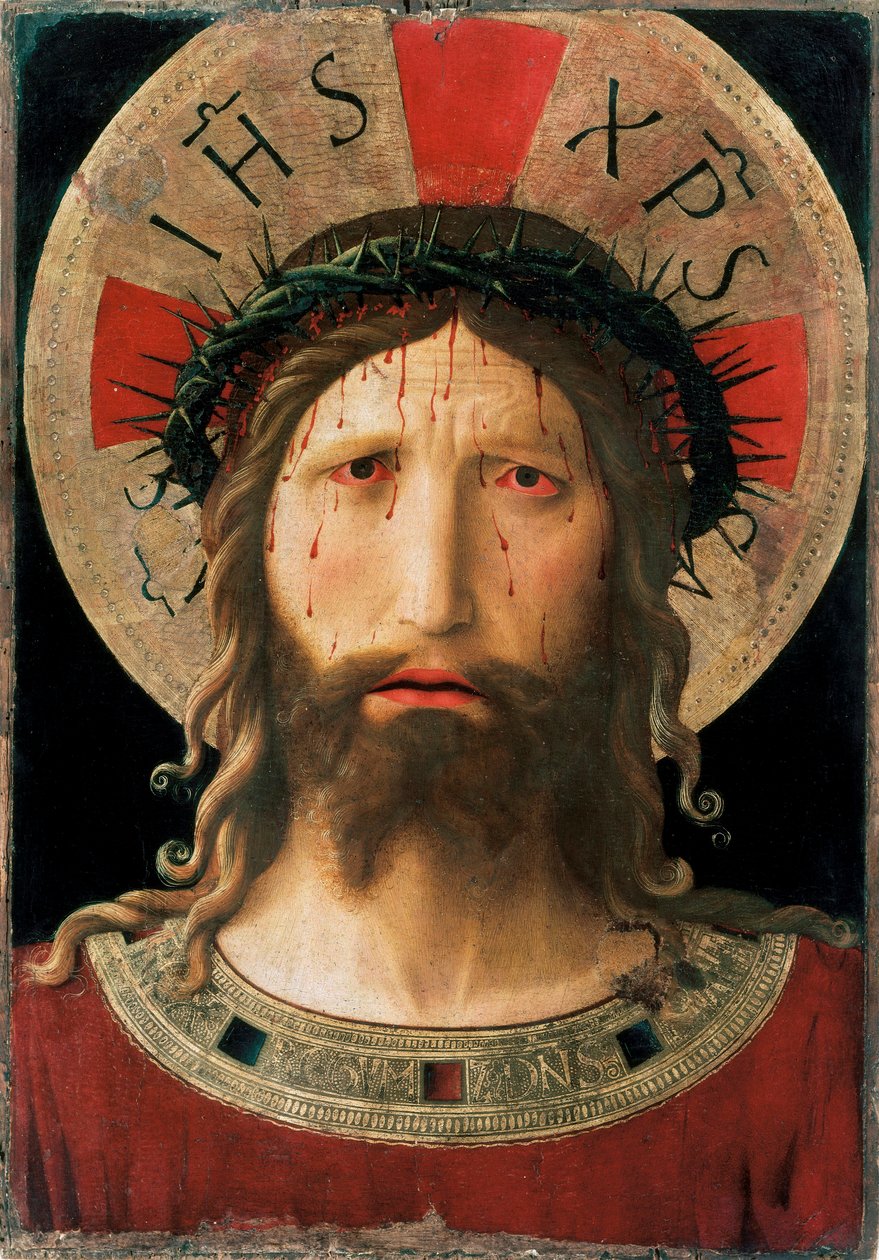 Cabeça de Cristo Coroa de Espinhos (Detrempe em madeira,1450) de Fra  Angelico