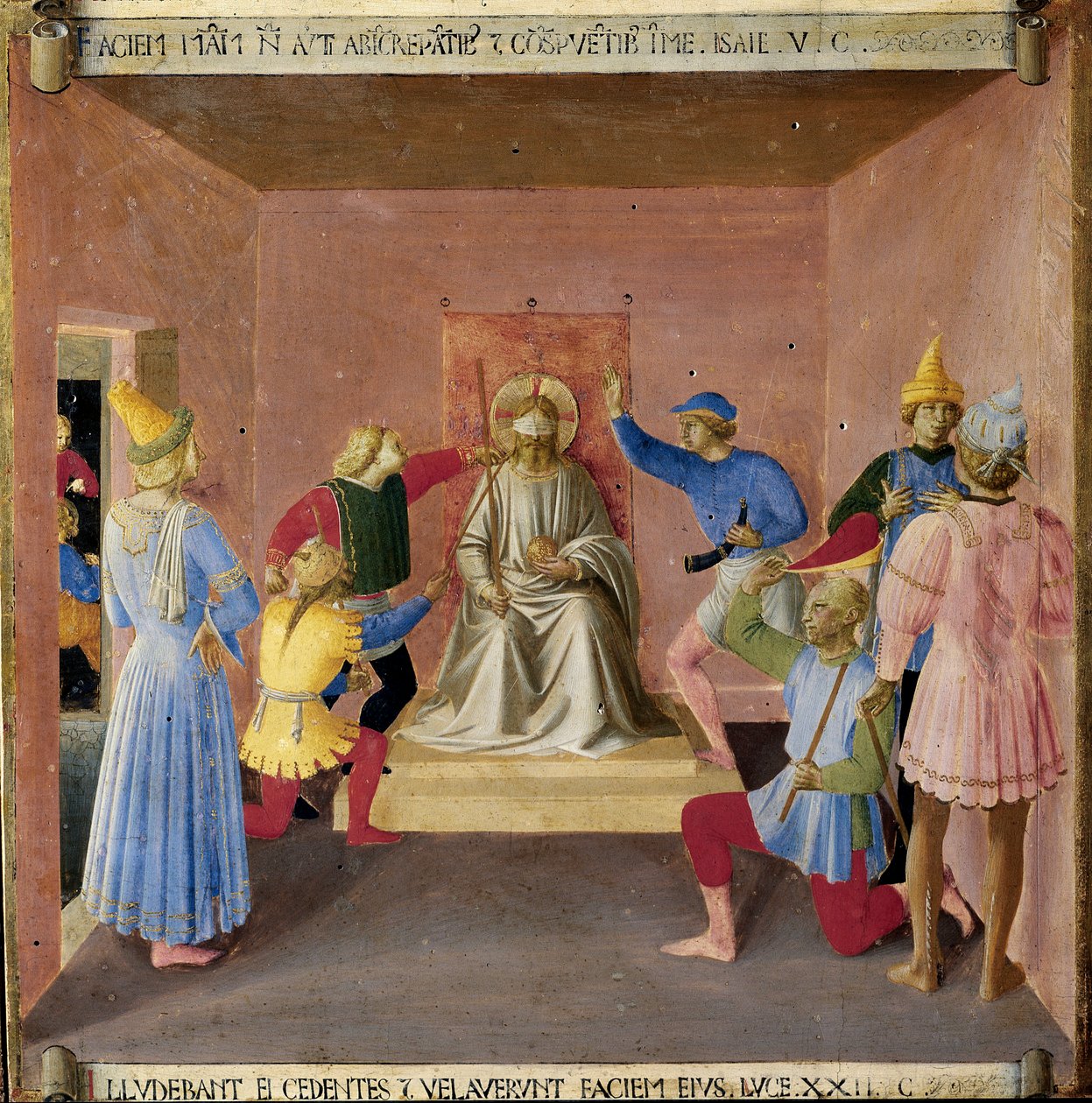 Jesus foi gozado pelos soldados. Vida de Cristo, Armadio degli Argenti. (Tempera sobre madeira de Fra  Angelico