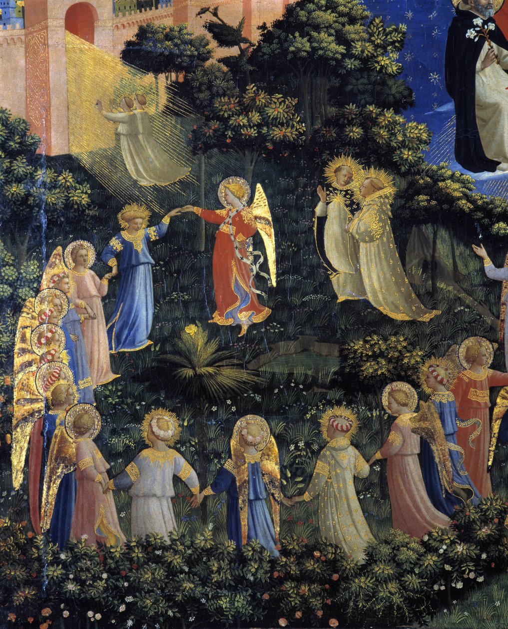 O Juízo Final : detalhe de uma rodada feita pelos anjos no céu de Fra  Angelico
