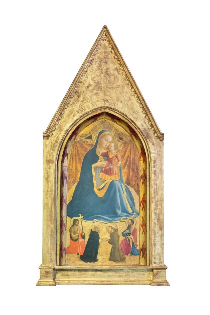 Madona da humildade, São João Batista e Paulo: encontro de São Domingos e Francisco de Assis (têmpera e ouro sobre painel) de Fra (c.1387 1455) Angelico