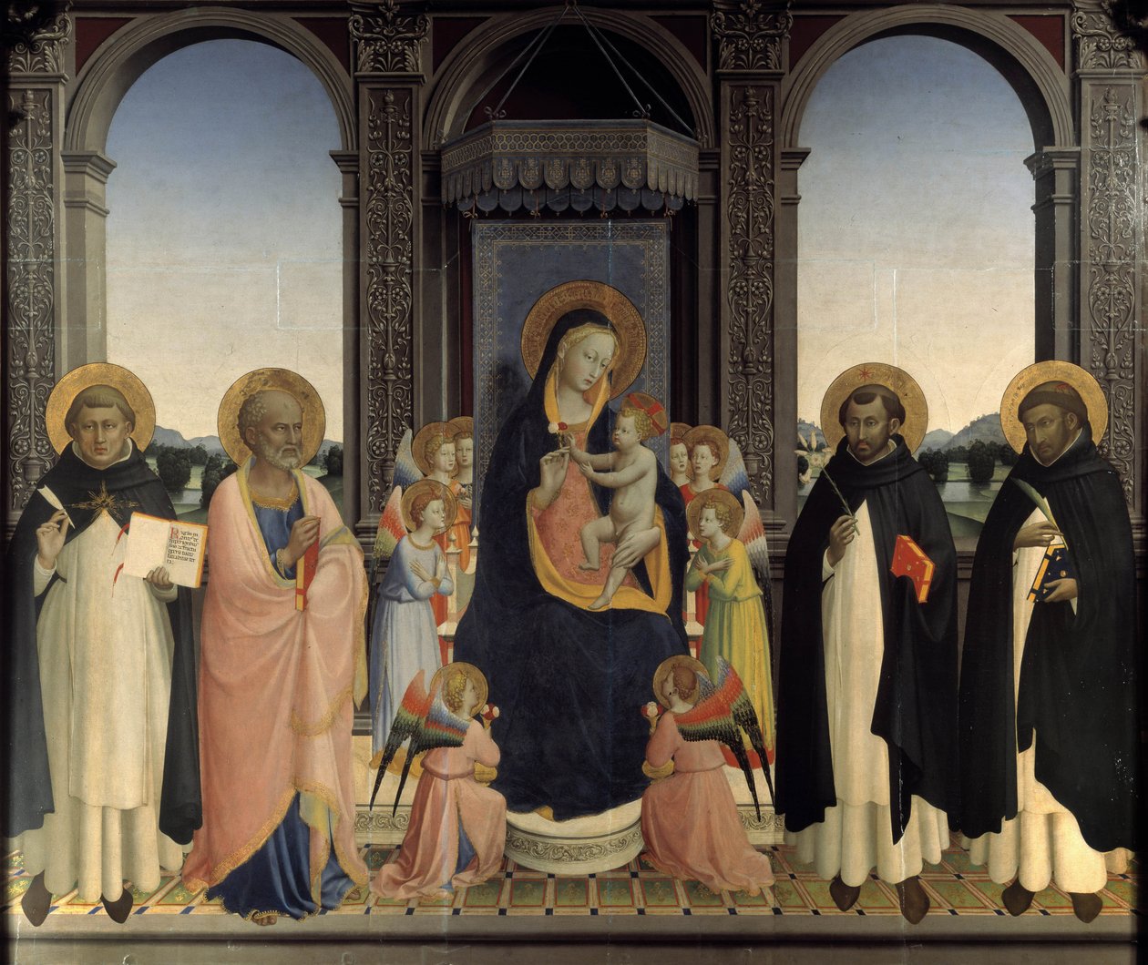 Políptico de São Domingos - São Tomás de Aquino e São Barnabé, São Domingos e São Pedro Mártir de Fra  Angelico