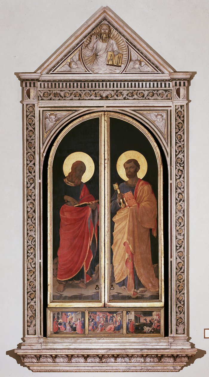 São Marcos (esquerda) e São Pedro. Tabernáculo Fechado dos Linaioli (Pintura em madeira de Fra  Angelico