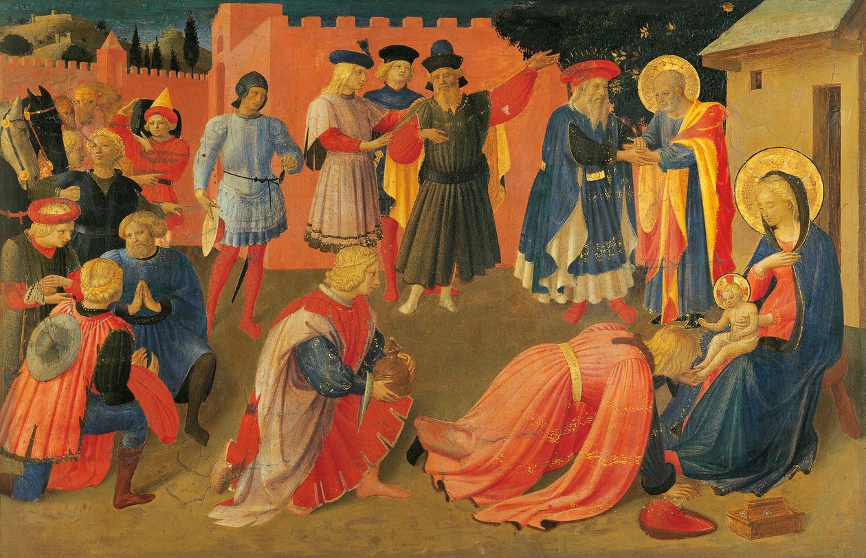A Adoração dos Magos, Detalhe do painel central da predela, Tabernáculo das Cortinas de Linho de Fra (c.1387 1455) Angelico