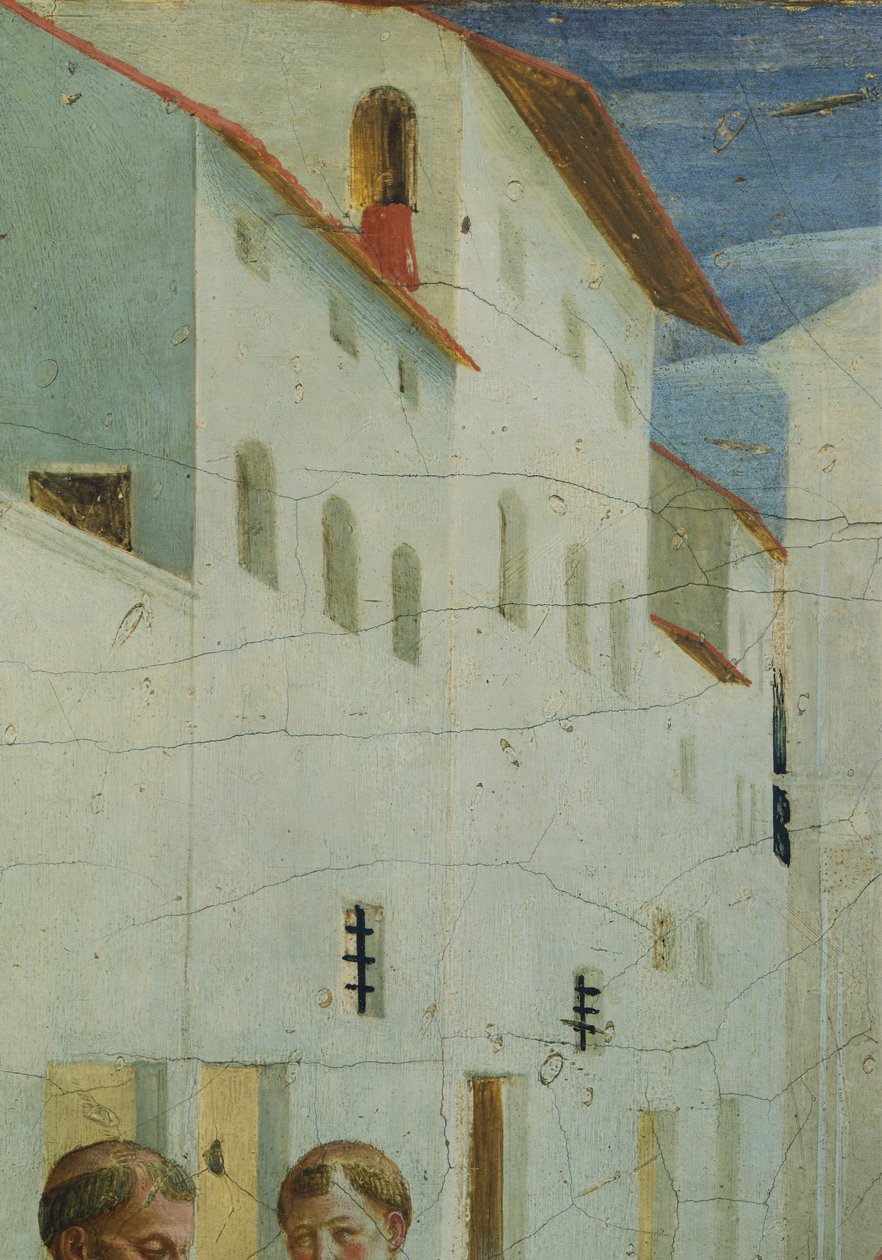 O Enterro de Santos Cosmas e Damião, imagens predella retratando a história de São Cosmas e São Damião de San Marco Altarpiece, cerca de 1443, de Giovanni da Fiesole conhecido como Fra Angelico (1400-ca 1455), tempera sobre madeira, 37x45 cm de Fra (c.1387 1455) Angelico